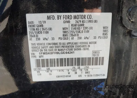 2020 Ford Explorer Limited from USA, damaged, VIN 1FMSK8FH9LGB64241